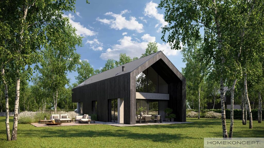 Homekoncept 114 projekt domu z tarasem dom drewniany szkieletowy firma Mildo Pomorze