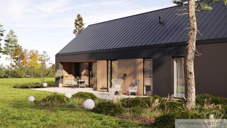 Homekoncept 118 projekt domu nowoczesna stodoła dom drewniany szkieletowy firma Mildo Pomorze