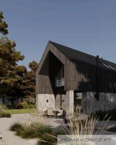 Homekoncept 129 projekt domu z tarasem dom drewniany szkieletowy firma Mildo Pomorze