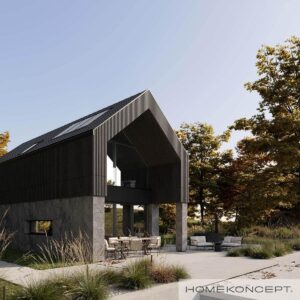 Homekoncept 129 projekt domu z tarasem dom drewniany szkieletowy firma Mildo Pomorze