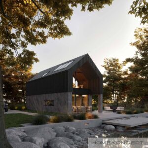 Homekoncept 129 projekt domu z tarasem dom drewniany szkieletowy firma Mildo Pomorze