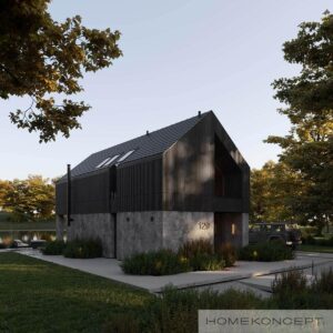 Homekoncept 129 projekt domu z tarasem dom drewniany szkieletowy firma Mildo Pomorze