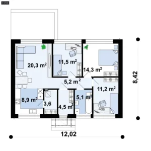 Z514D projekt domu drewnianego szkieletowego Mildo