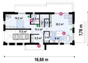 Z515 projekt domu drewnianego rzut Mildo