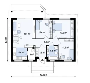 Z7 D projekt domu drewnianego szkieletowego Mildo
