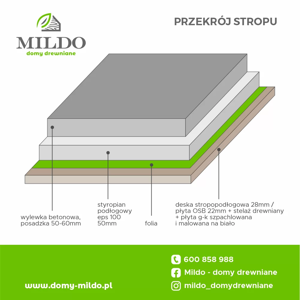 Mildo przekrój stropu domu drewnianego